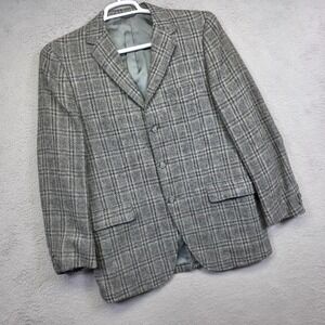 Vintage Nathan Block Blazer Mens 40 Gray Plaid Wool Tweed Preppy Suit Jacket 90s
